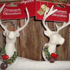 2 Christmas House Elegance White Glitter Deer